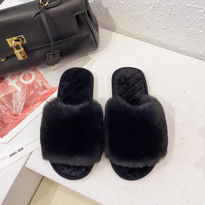 Large size Mao Mao slippers 2025 autumn and winter new indoor flat bottom fashionable large Mao Mao cotton slippers