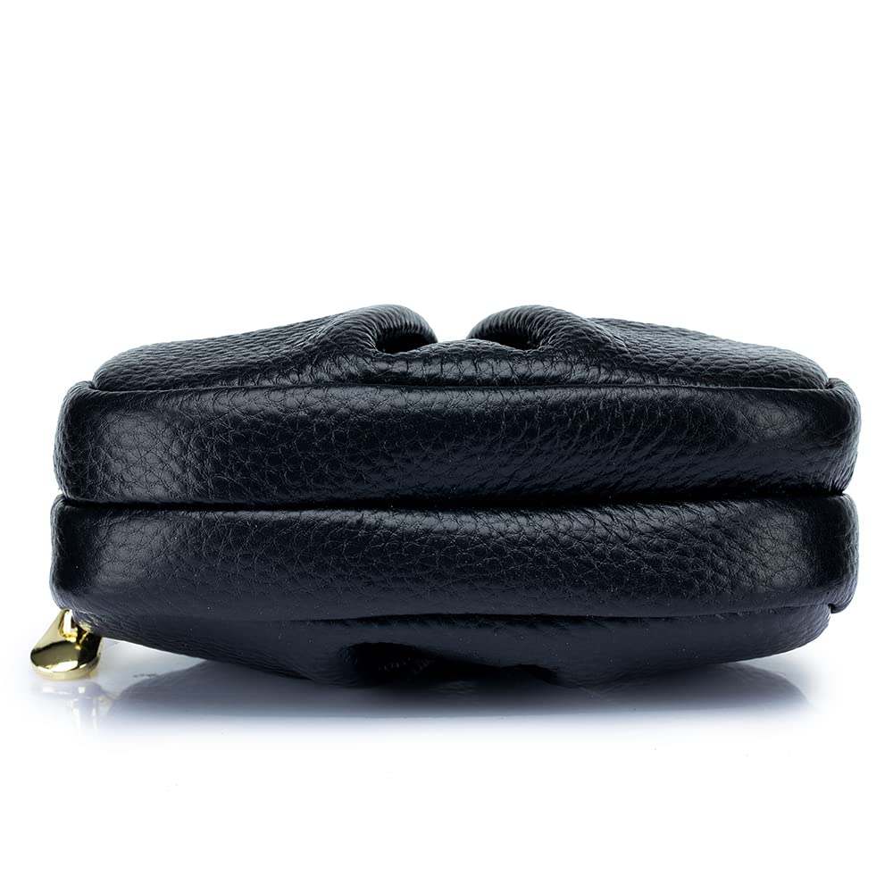 Yocipa Genuine Leather Double Zipper Coin Case, Women's Mini Wallet, Multifunctional Storage Pouch, Small Leather Compact Accessory Pouch,