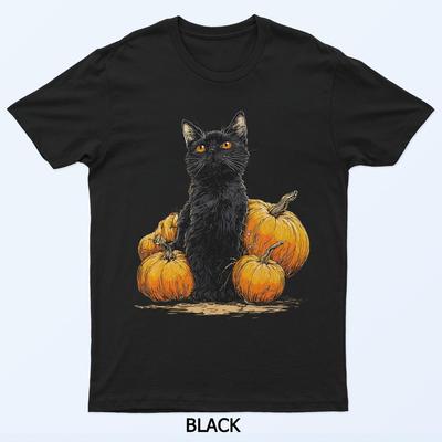 Retro Czarny Kot Halloween Dynia Kostium Dla Kobiet Mężczyzn Dzieci Koszulka