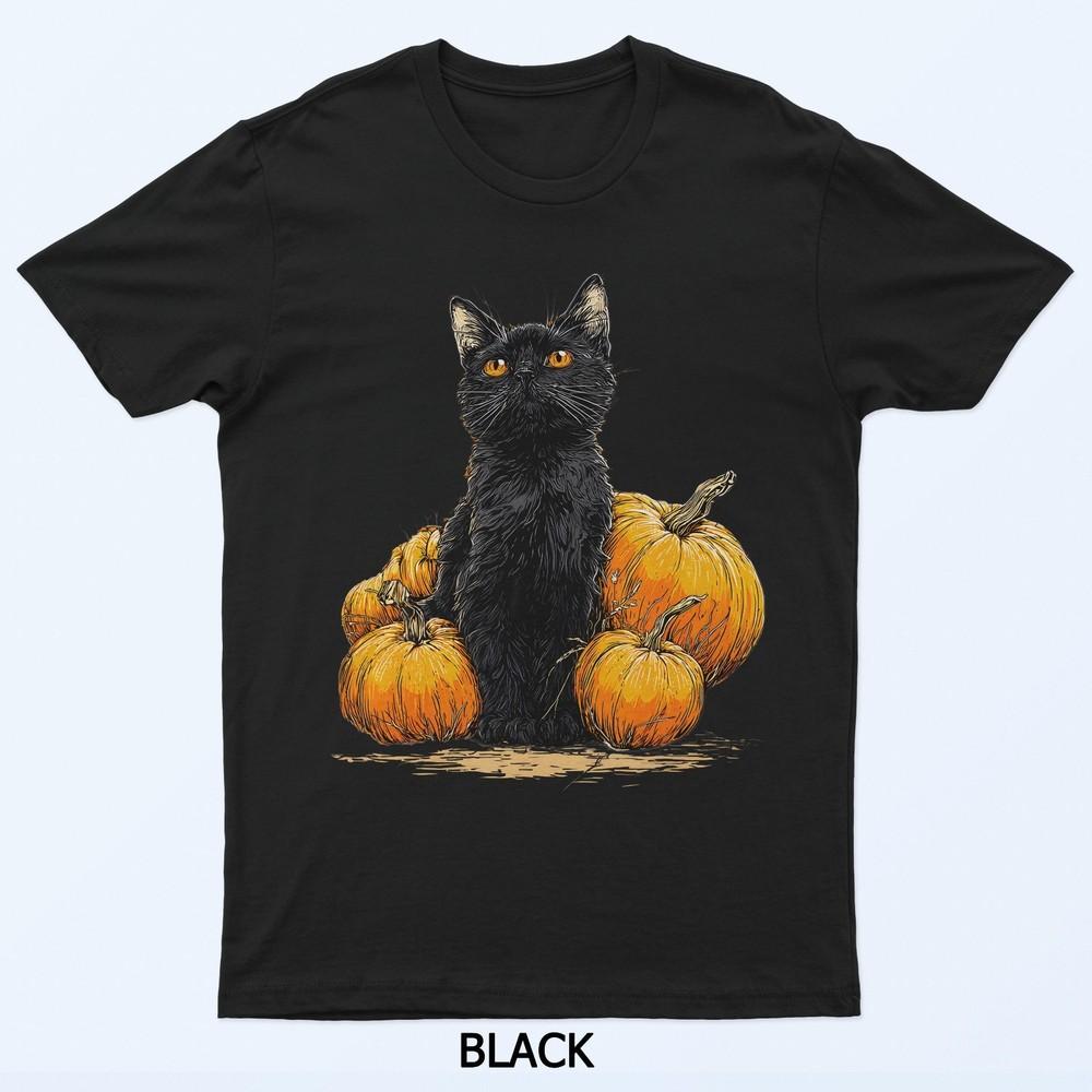 

Retro Black Cat Halloween Pumpkin Costume For Women Men Kids T-Shirt 4XL