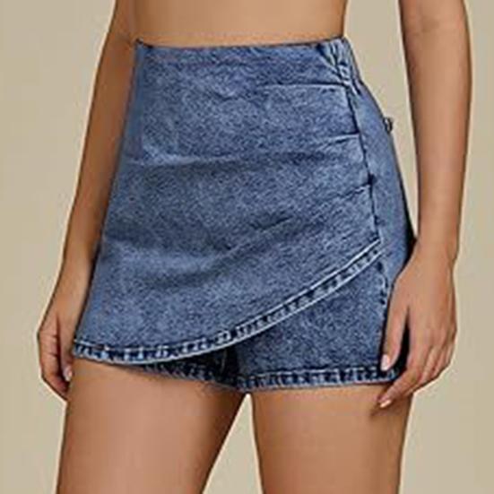 Denim Skorts for Women High Waisted Faux Wrap Short Skirt