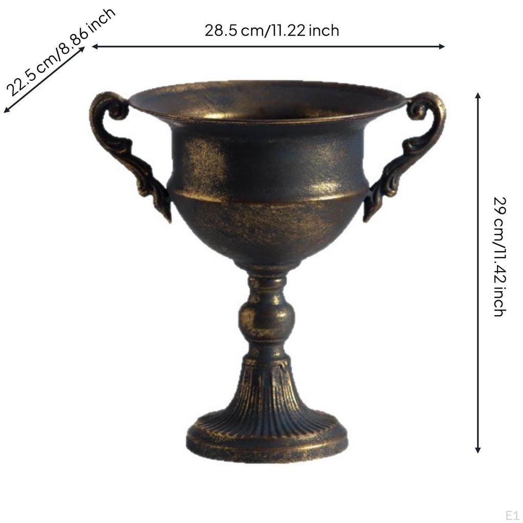 Pedestal Flower Vase Finish Goblet European Style Vintage Metal Planter for Wedding, Tabletop