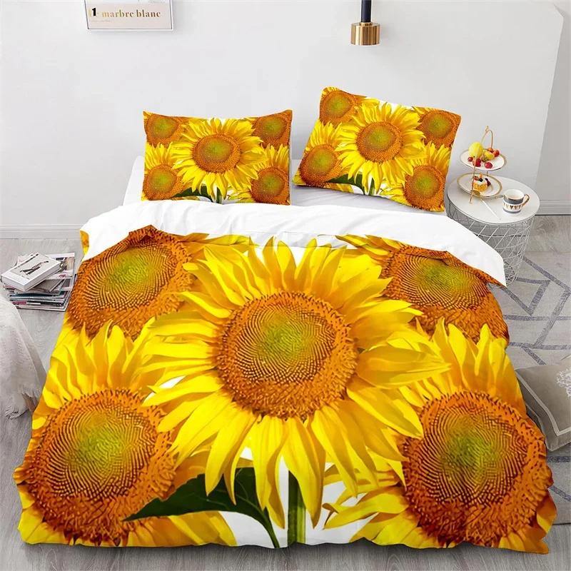 Sunflower Soft Duvet Cover Microfiber Rustic Floral Warm Comforter Cover Nature Theme Yelow Blosom Beding Set Twin King For Children Kids Adult
