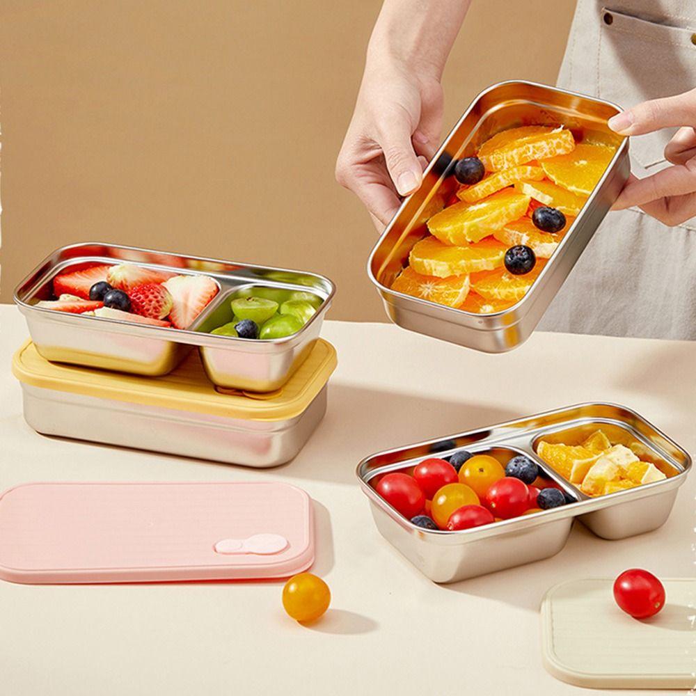 Boîte à déjeuner en acier inoxydable avec joint en silicone, simple/double compartiment, plateau alimentaire de voyage, bureau