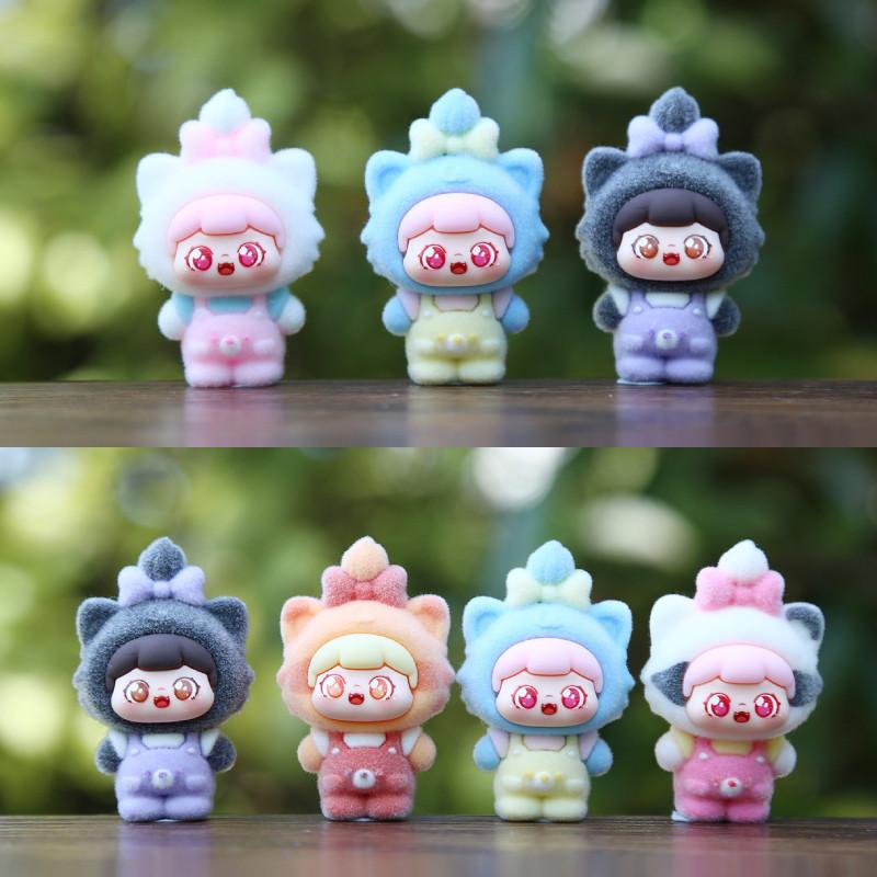 9pcs Creative Cat Head Overalls Girl Model Doll Ornament Set For Collectors