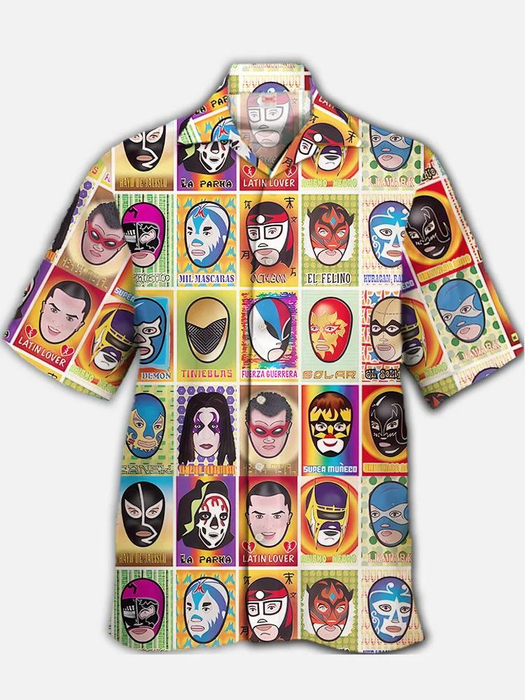 Hawaiian Men's Shirt Mexican Mask Pattern Tops Summer New Fashion Casual Beach Down Button Shirt Casual holiday clothing