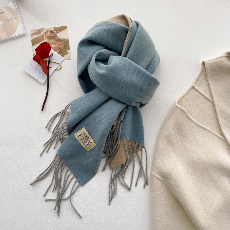 Double-sided solid color imitation cashmere scarf women's winter new thickened warm scarf student scarf shawl