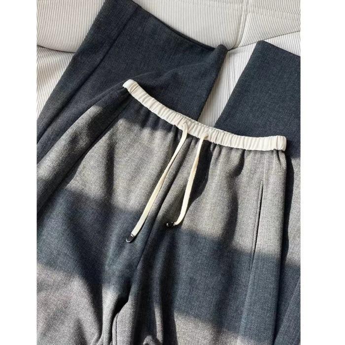 

Повседневные женские брюки с высокой посадкой, зауженные, прямого кроя, с отделкой белого цвета высокого класса, для осени Extra Large серый