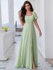 Ever-Pretty Women's U-Neck Backless Frenulum Knotting Short Sleeves High Slit A-Line Bridesmaid Dress Chiffon Evening Dresses
