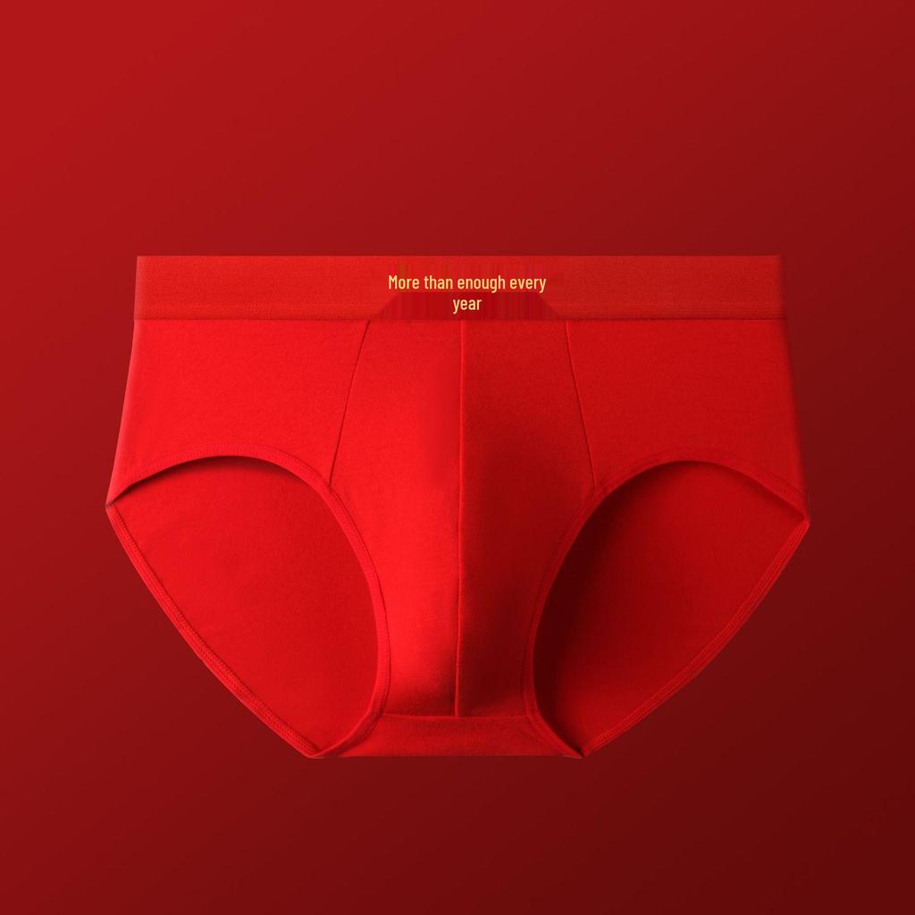 Year of the Rat Men's Cotton Mid-Waist Breathable Red Underwear for Weddings