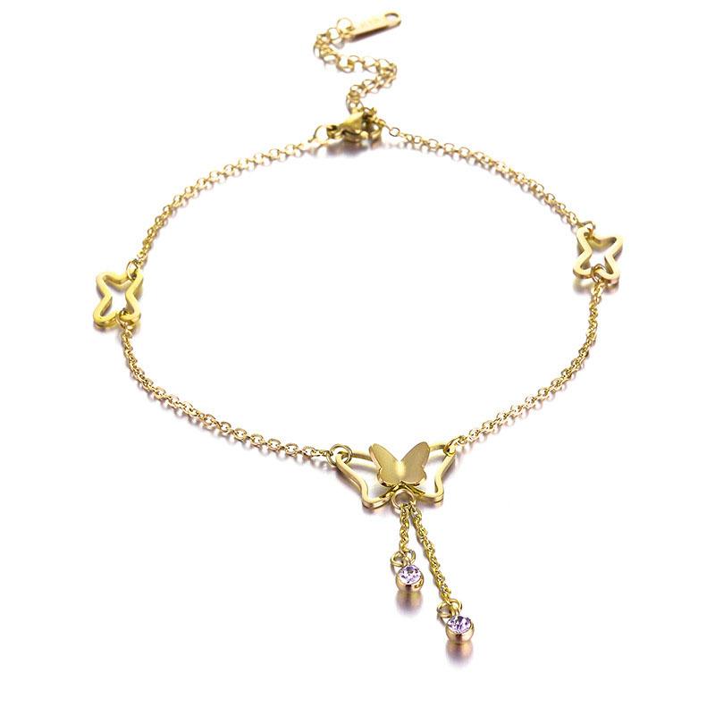 Delicate Butterfly Pendant Women Anklets  Stainless Steel Fashion Cubic Zirconia Ankle For Women