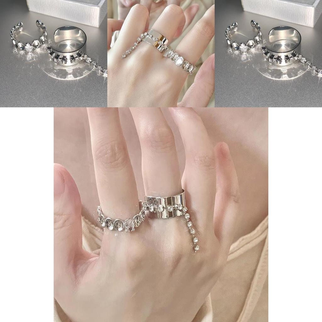 Style Ins Chic Copper Ring Set With Shimmering Tassel Chains Perfect For Girls Trendy
