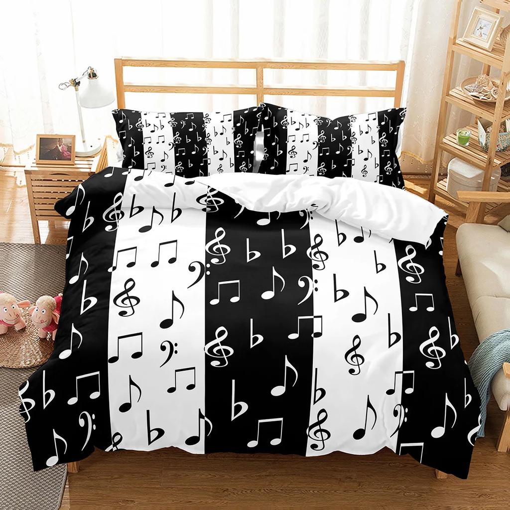 Piano Pattern Duvet Cover Microfiber Classic Music Themed Bedding Set Musical Pattern Geometric Stripe King Quilt Cover