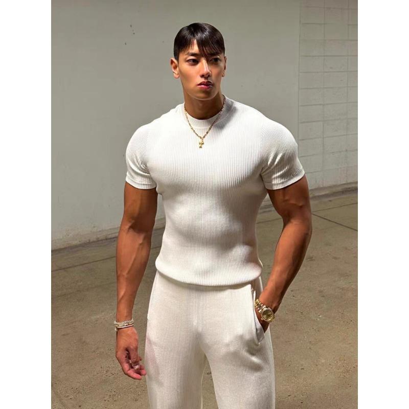 Men S Waffle Knit Short Sleeve Fitted Casual T Shirt