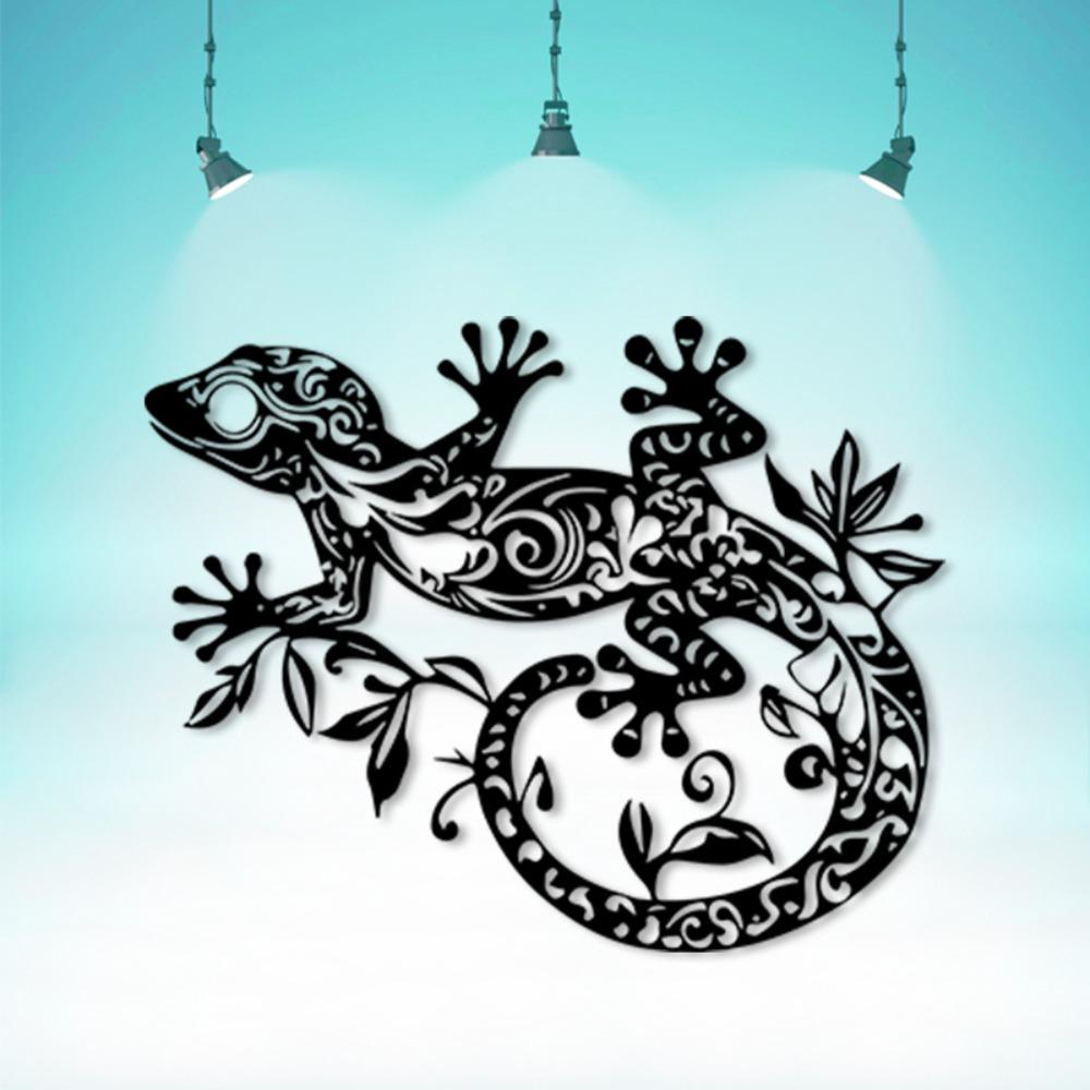 Vintage Floral Gecko Metal Wall Art 2D Flat Durable Iron Garden Patio Decor Thanksgiving Harvest Gift for Reptile Lovers Outdoor Home Lizard Ornament