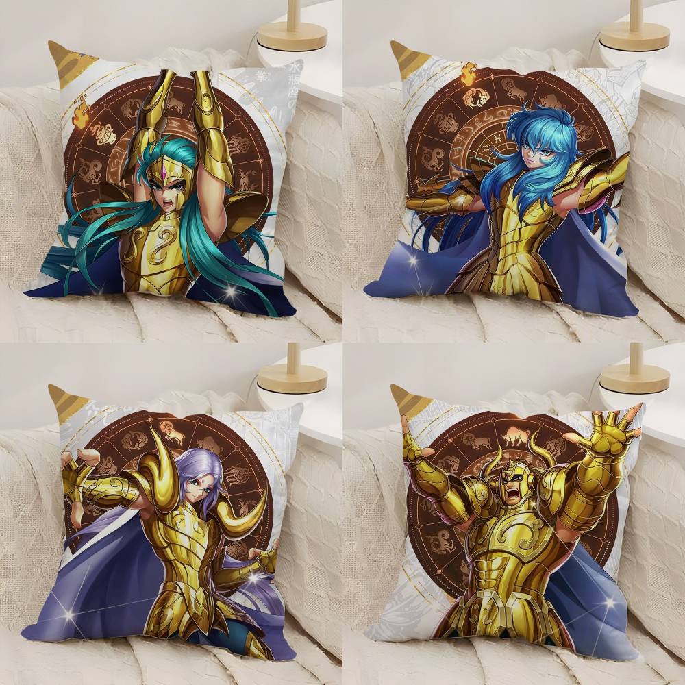 Animation 12 Gold S-Saint S-Seiya Pillow Case Home Dorm Chair Back Short Plush Double-Sided Printing Office Cushion Cover