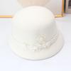 French light luxury lace flower wool pot hat female autumn and winter Hepburn style elegant retro lampshade hat temperament round top hat