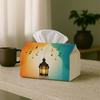 1pc Modern Illustration Ramadan Party Tissue Box with Hanging Lantern Crescent Gradient, Multi-Functional Fabric Tissue Box, Outdoor Party Supplies, H