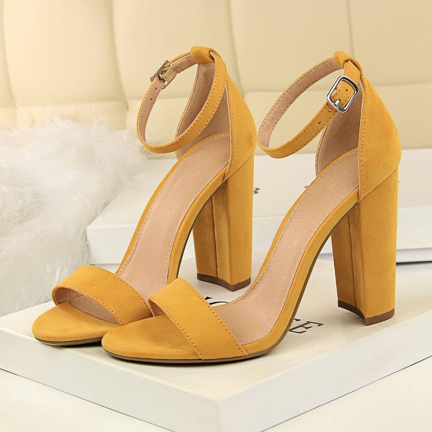 Fashion 2024 Summer Plus Size 34-43 Woman 9.5cm High Heels Sandals Classic Block Platform Pumps Lady Chunky Burgundy Yellow Nude Shoes