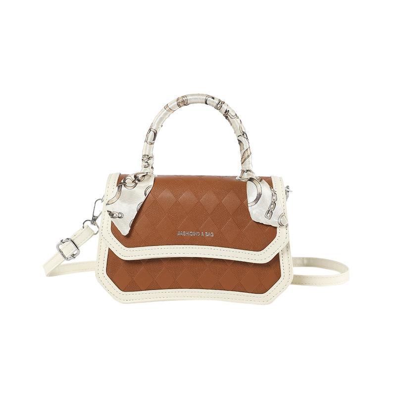 

Стильная стеганая кожаная сумка из искусственной кожи для женщин, модный кошелек с контрастной расцветкой коричневый