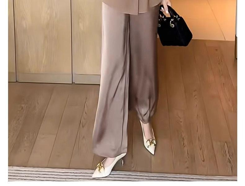 2025 Summer Women's Chic Two-Piece: Frog Button Shirt & Wide-Leg Pants