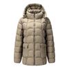 Women Khaki Hooded Arc Quilted Padded Coat Zip Up Warm Winter Mid Length Jacket