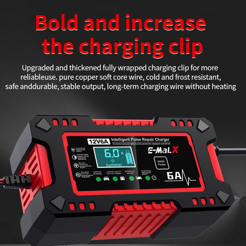 Voltage Temperature Detection 12V 6A Car Battery Charger Multiple Protection Digital LCD Display For Car SUV Motorcycle Truck Intelligent Pulse Repair
