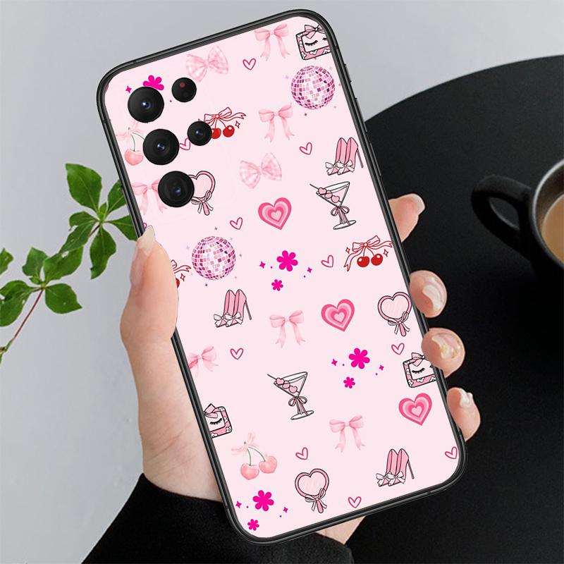 Phone Case For Samsung A17 A55 A16 A56 A35 A15 A53 A54 A33 A34 A25 A05S A52 A52S A07 A26 A06 Cute Pink Heart Bow