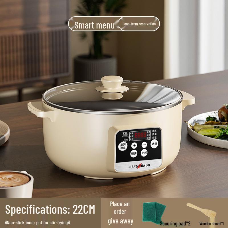 ElectroCN Multifunctionele Elektrische Kookplaat: Studentenkamer Noodle & Roerbakpan met Stoom-, Kook- en Verwarmingsfuncties Khaki Non-stick Electric Cooking Pot