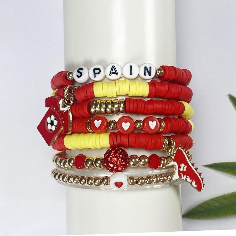 2026 Football Bracelet Set For Soccer Fan With Team Color And Football Charm Elastic Wristband