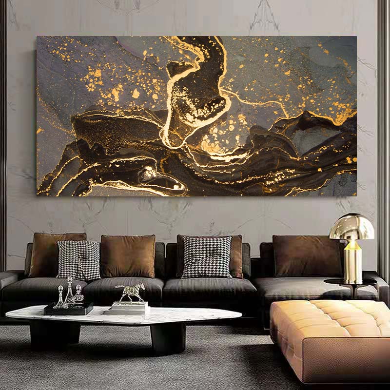 Modernes Abstraktes Leinwandgemälde Goldene Schwarze Linie Wandkunst Poster und Drucke Nordische Luxusbilder für Wohnzimmer Heimdekor