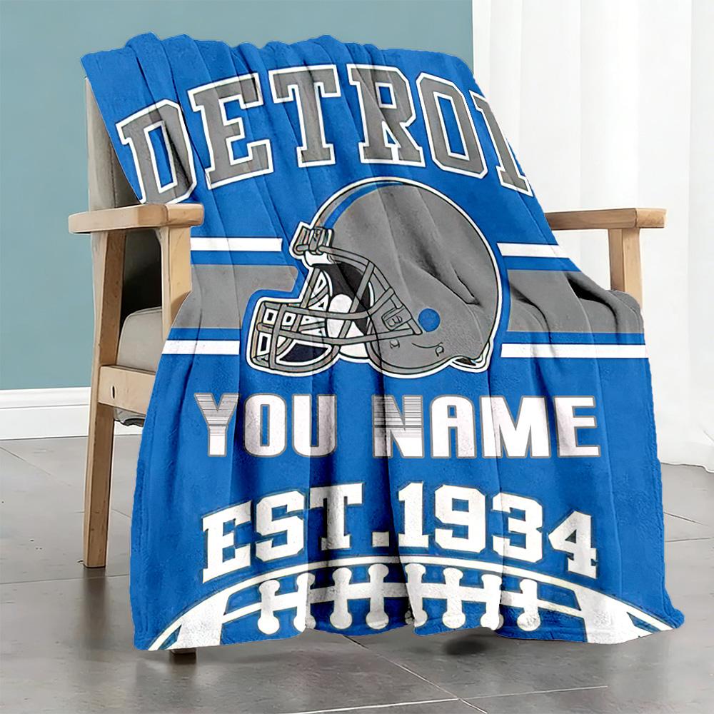 Detroit Football Fans Personalized Text Blanket Multi-purpose Personalized Blanket Ultra-Soft for Picnics Home Decor Chair Office Chair