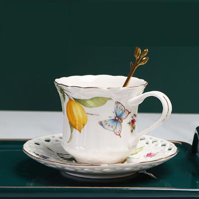 European Ceramic Lemon Butterfly Coffee Cup and Saucer Set with Spoons British Afternoon Tea Set 100ML Small Capacity