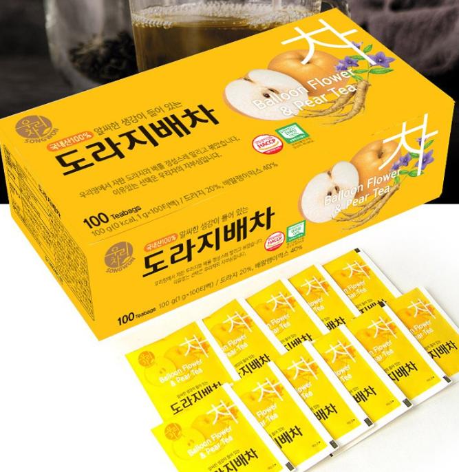 Wooricha Balloon Flower & Pear Tea 100 Tea Bags – Soothing & Healthy Korean Herbal Tea