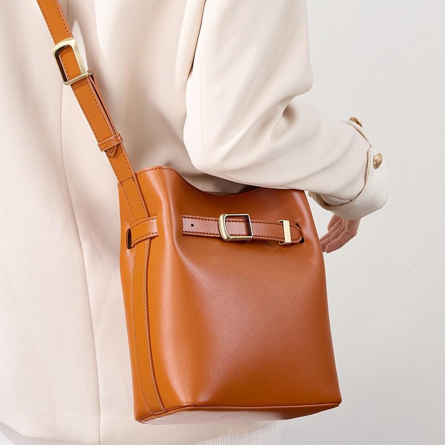 Retro Leather Women'S Shoulder Bag, Premium Bucket Bag, Retro First-Layer Cowhide Messenger Bag, Women'S Shoulder Messenger Bag
