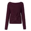 Women Long Sleeve Solid Color V-neck Sexy Cross Knotted Panel Sweater 