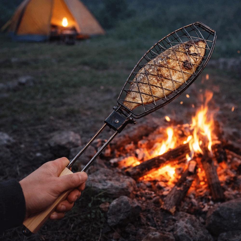 Folding Handle Grilling Basket Stainless Steel Grilled Fish Clip BBQ Tool  Home Use
