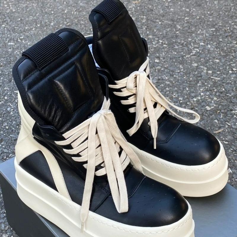 ~ High-top shoes soft leather inverted triangular thick-soled heightening shoes autumn new women's sports board shoes