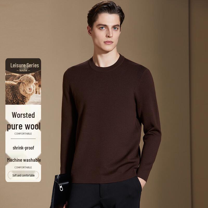 Antonio Men's Machine Washable 100% Worsted Wool Round Neck Sweater