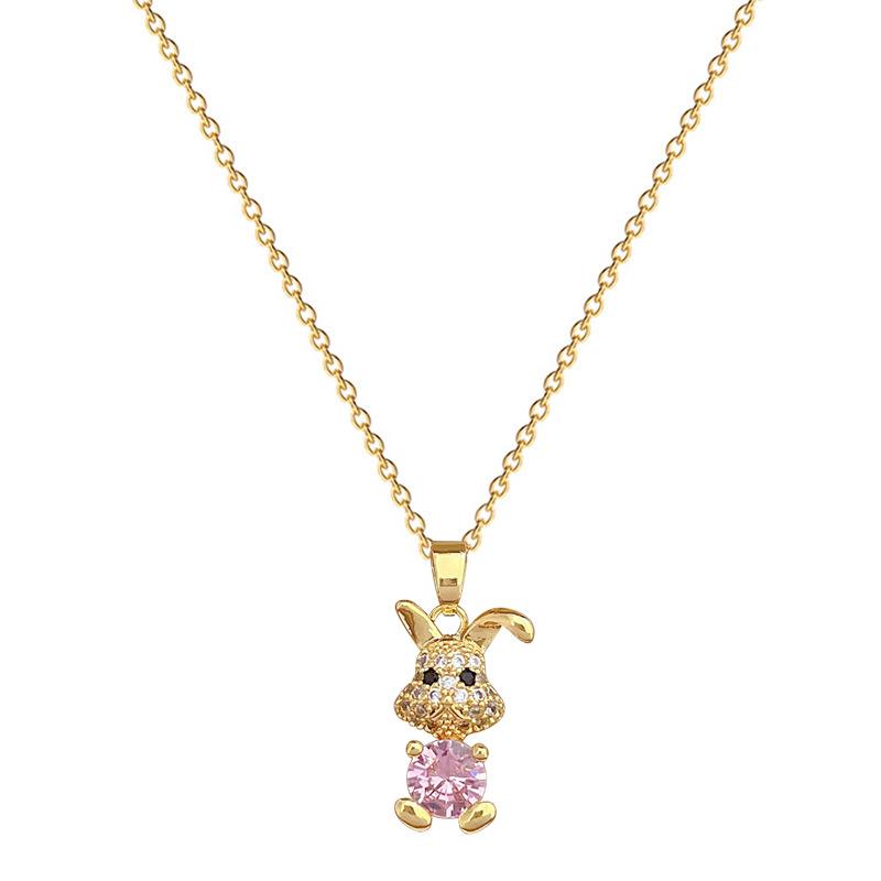 Pink Synthetic Zircon Rabbit Jewelry Sets Earrings Necklace for Women
