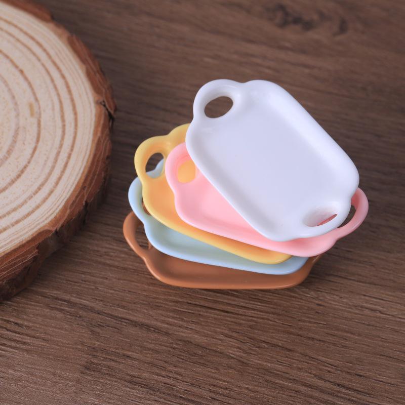 Miniature Dollhouse Dinnerware Set: Double-Ear Plate & Tray with DIY Cream Glue Handmade Resin Accessories