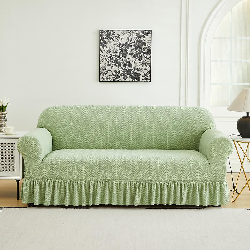 1 PC Jacquard Sofa Cover with Skirt Splash can be easily removed Couch Cover Protector of Bench with Armrest Plant Pattern