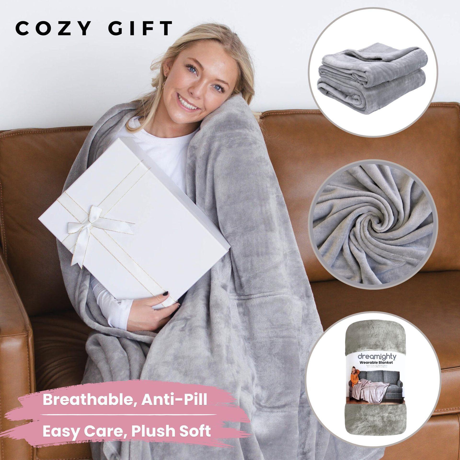 Wearable Warm Milk Fleece Blanket Soft Cozy Throw Cape Wrap Solid European Style Sofa Bed Blanket Gift Wearable Plush Throw Blanket 152*177cm серый