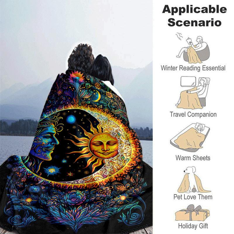 1pc Sun Printing Lightweight Flannel Blanket, Comfortable and Warm Blanket, for Camping Sofa Bed and Couch Office, In All Seasons