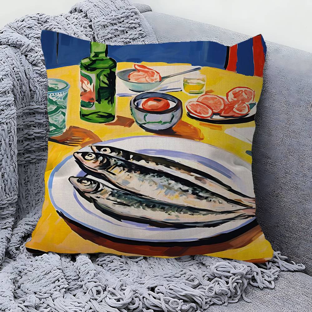 Sardine Lobster Ocean Animal Pillow Cover Sofa Cushion Cover Home Room Decoration Children Gift