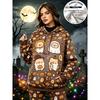 Women Halloween Fleece Hoodie Cute Cartoon Dog Pumpkin Ghost Print Long Sleeve Pullover Hooded Sweatshirt Casual Warm Top