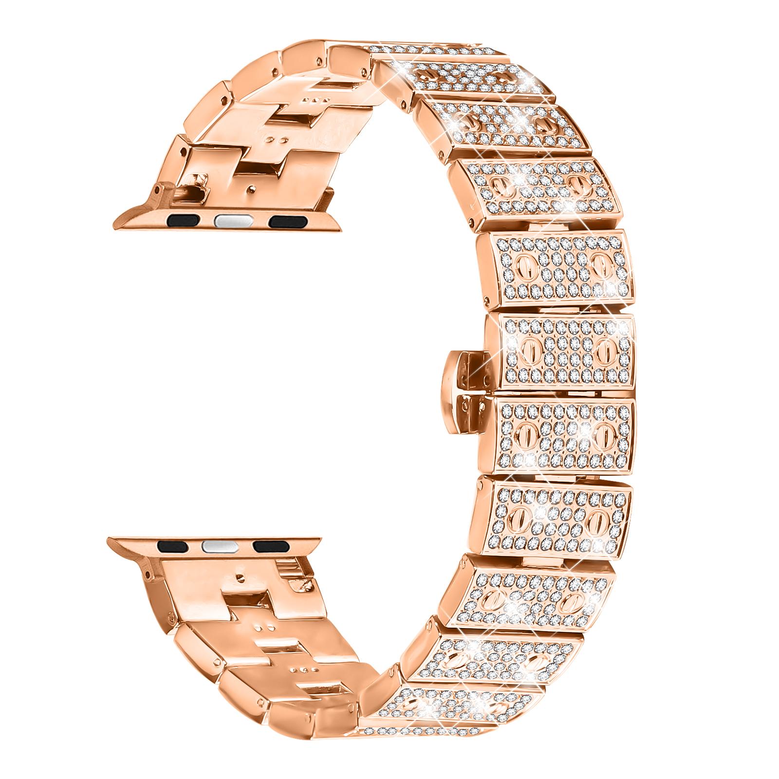 

Ремінець для Apple Watch Series 10 Ultra 9 8 7 SE 6 5 4 3 2 1 46 мм 49 мм 45 мм 44 мм 42 мм Ремінець з декором зі стразів зі сплаву Rose Gold