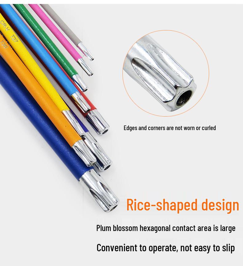 Industrial Color Hex Wrench Set: Chrome Vanadium Ball Head, Torx, Phillips, Star, Medium-Long, Foldable, Multi-Purpose.