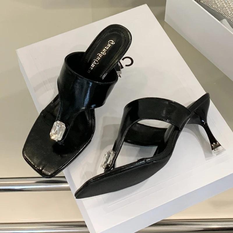 Fashion Elegant Rhinestone Decorated High-heeled Slippers Women Summer Sexy Clip-toe Slide Sandals Fashion Comfortable Beach Sandals