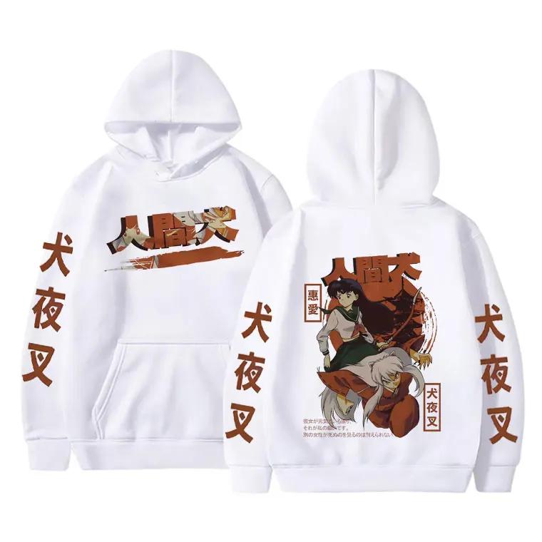 Japońskie Anime Inuyasha Higurashi Kagome Bluza z Nadrukiem Graphic Mężczyźni Kobiety Manga Vintage Bluza Męska Hip Hop Oversize Bluzy z Kapturem
